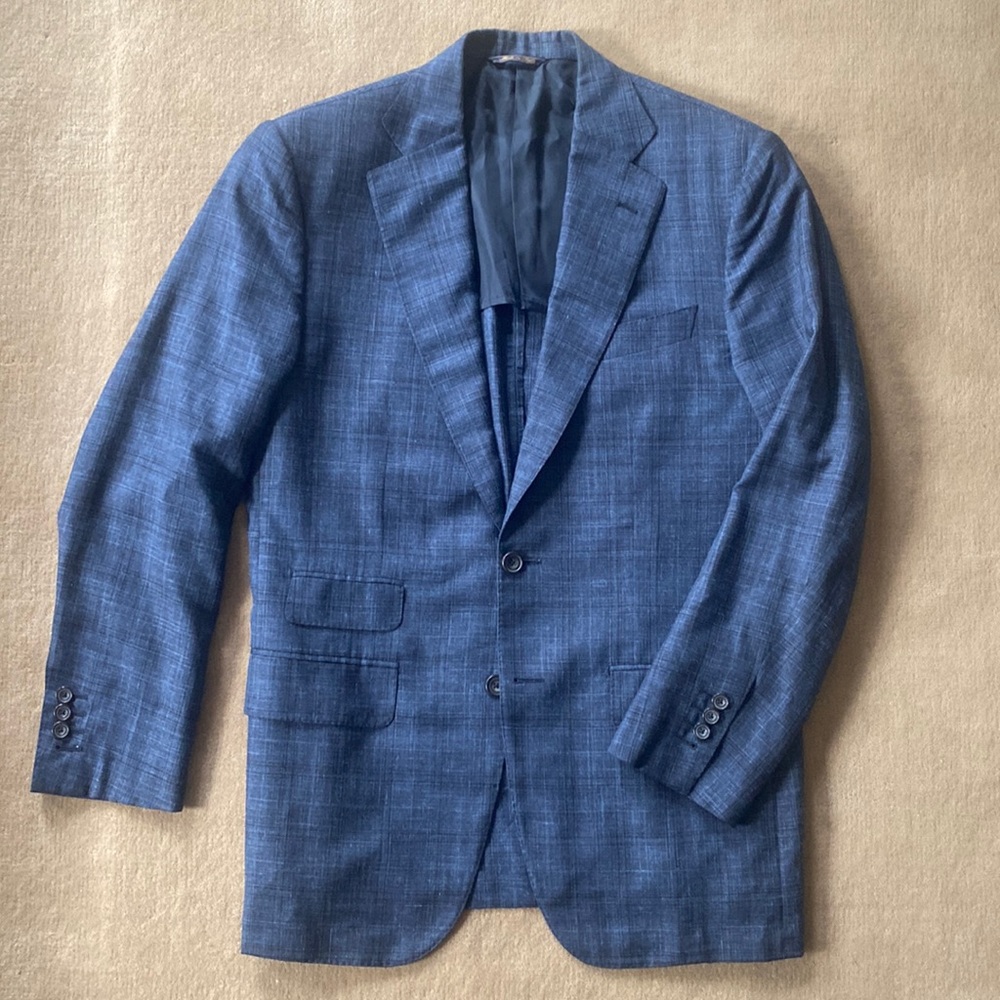 Thom Sweeney Navy Suit Jacket Wool Silk Linen IT 50